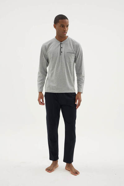 DÜVEN 3Xl-9Xl Free Comfort Cotton Men's Pajama Set Gray - Super Oversized Mid...