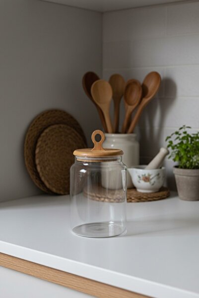 Luca Mia Nooden Acacia Lid Round Glass Jar