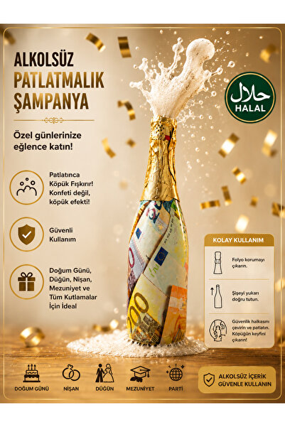 Marcean MARCÉAN -Euro Alkolsüz Patlatmalık Şampanya 750 ml | Doğum Günü, Baby...