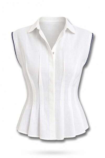 5in1Canpolat White Pleated Linen Shirt 17687