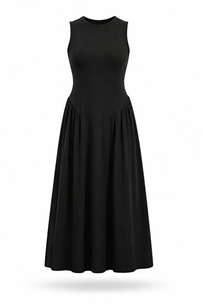 5in1Canpolat Black Waist-Slit Maxi Dress 111717
