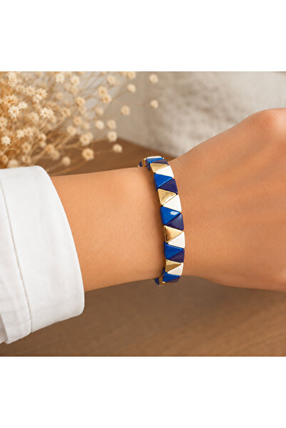 Store Esner Porselen 14k Altın Kaplama Mavi Siyah Beyaz Bileklik ARY0011