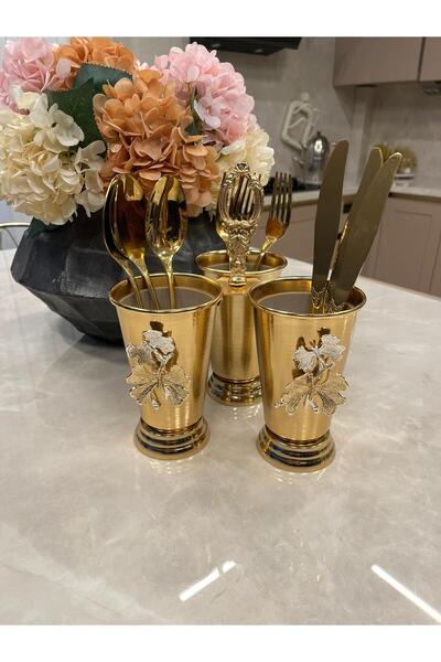 ORUÇ BEY Premium Butterfly Figured 3-Piece Metal Spoon and Fork Organizer Stand