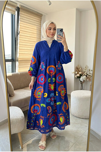 Kirazca Butik Women's Ethnic Motif Oversized Hijab Dress Summer Long Dress