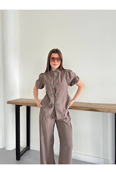 Ekim Store Set bluză și pantaloni chinezești cu nasturi