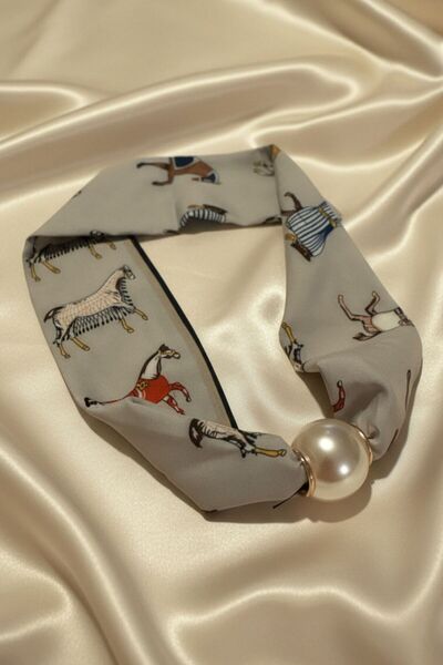 BHR AKSESUAR Women's Patterned Scarf Necklace with Pearls and Magnets, Stylis...