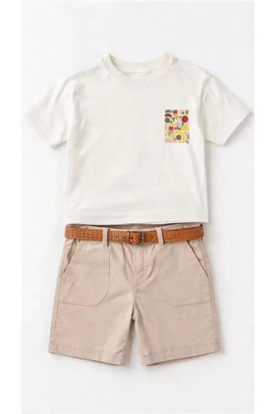 northcity n 2/5 Years Old Belted Shorts Printed T-Shirt Children's Set - Anti...