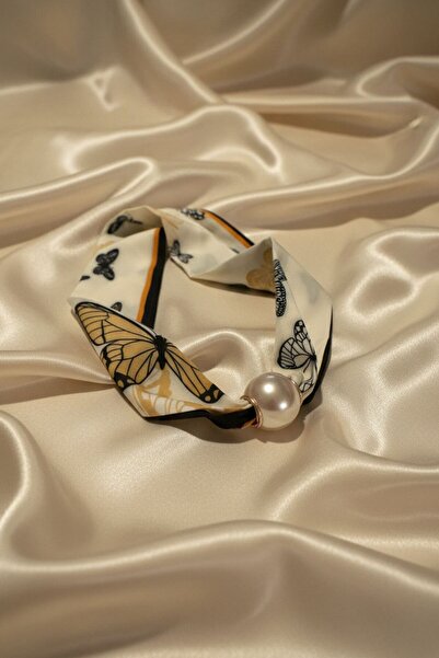 BHR AKSESUAR Women's Patterned Scarf Necklace with Pearls and Magnets, Stylis...
