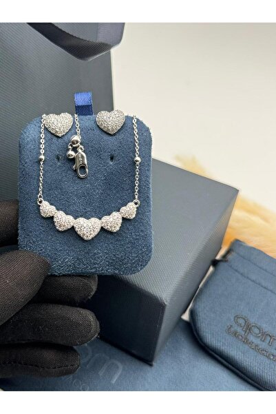 Generic Sparkling Silver Heart Collection with Elegant Earrings and Bracelet