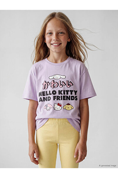 LC Waikiki Lilac Crew Neck Hello Kitty Printed Girls' T-Shirt