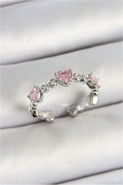 Generic Brand Silver Color Adjustable Women's Ring with Brass Row Heart Figur...