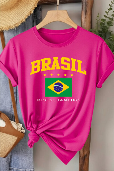 l'eivor Tricou din bumbac pentru femei cu imprimeu Brasil