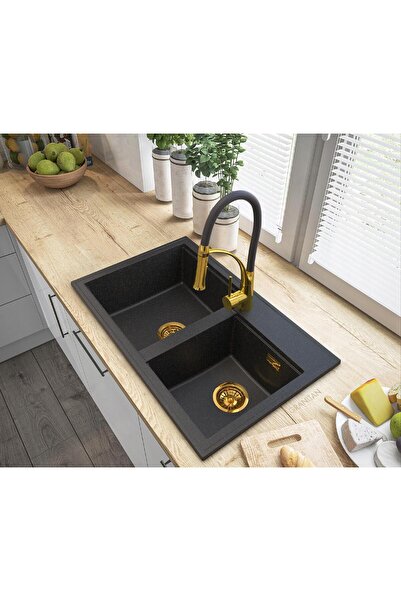 Granitan Pachet Chiuveta Hektor + Nexo, Granitan, granit, 800x500x205mm, Negr...
