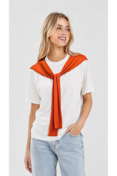 Sibel Günay Butik Women's T-Shirt with Built-In Scarf, 100% Combed Cotton