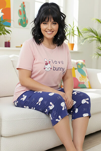 Siyah İnci Set de pijamale Capri tricotate din bumbac cu model, mărime mare, ...