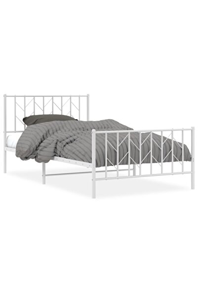 vidaxl Cadru de pat metalic cu tăblie de cap/picioare alb 107x203 cm
