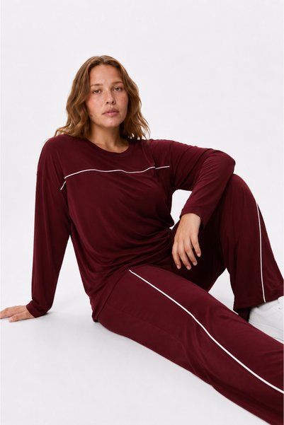 ESLEMCE Modal Fabric Piping Detailed Long Sleeve Flexible and Comfortable Tracksuit Set