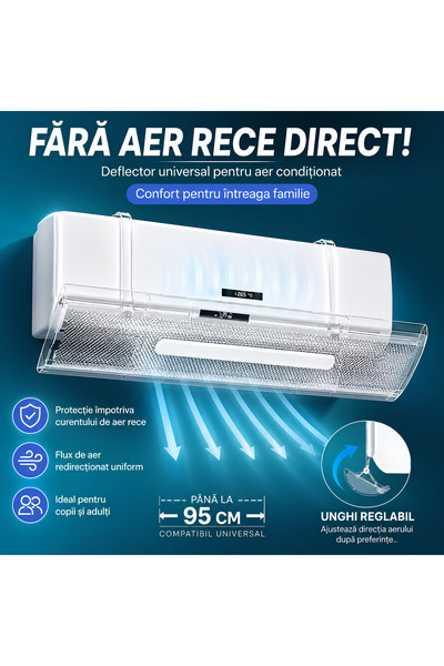 OricareFain Deflector aer conditionat Universal, 53–95 cm, Reglabil, Anti-Cur...