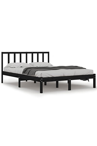 vidaxl Cadru de pat King Size, negru, 150x200 cm, lemn masiv de pin