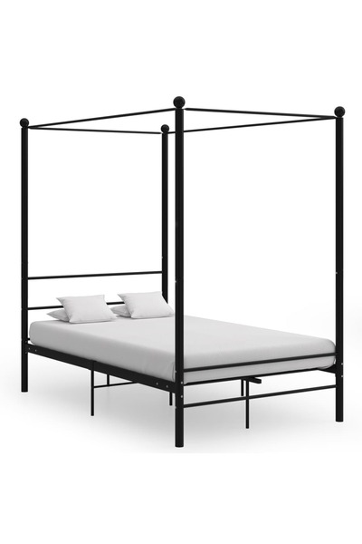 vidaxl Cadru de pat cu baldachin, negru, 120x200 cm, metal
