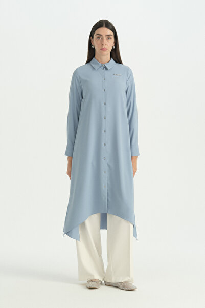 Nihan Tunic with Long Brooches on the Sides - Indigo