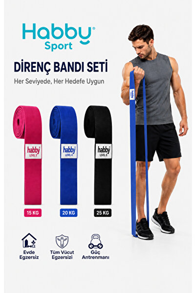 Habby Accessories Fitness Direnç Bandı 3 lü Set - Kas Geliştirme Pilates Egze...