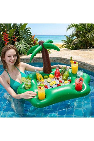 Şeker Ofisi Palm Tree Shaped Large Inflatable Cup Holder – Pool Drink & Snack...