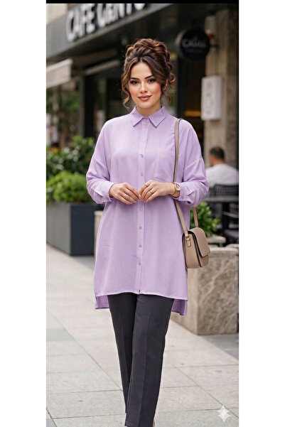Eylül women fashion Beyaz ve Lila renk Eylül tek cepli Linda tunik 1590