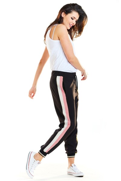 Awama Pantaloni A266 pentru dama Awama, Poliester, Negru/Roz, S