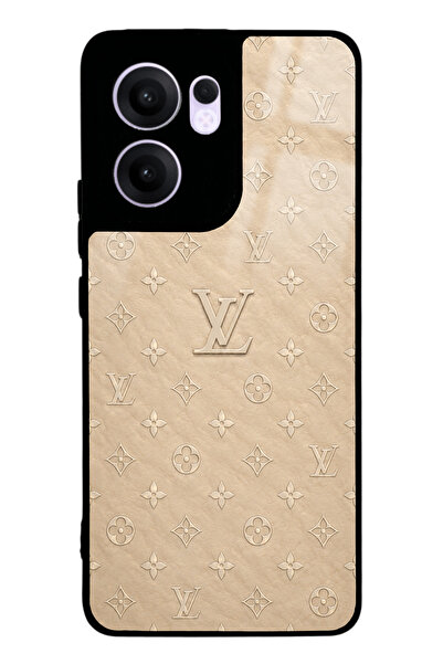 Spoyi Oppo Reno 13F Bej Gold LV Tasarımlı Glossy Telefon Kılıfı