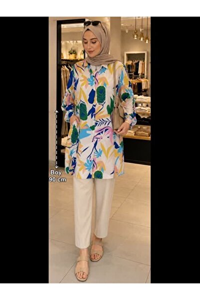 Yaren Moda Kadın pamuklu gömlek Boy 90 cm dar kalıptır