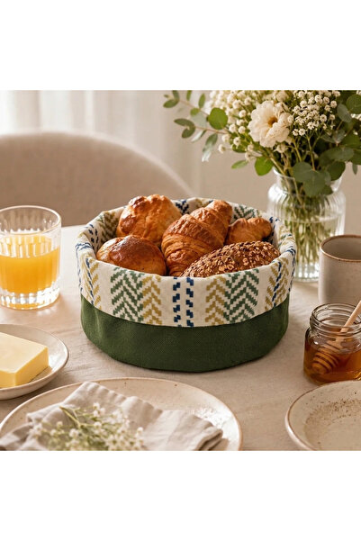 desenizmir Double-Sided Bread Basket with Retro Pattern, Multi-Purpose Decora...