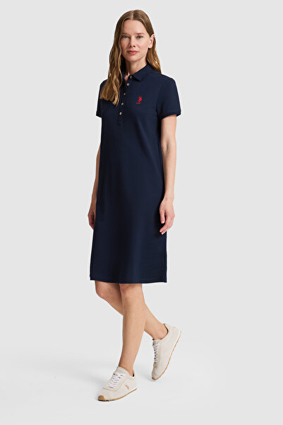 U.S. Polo Assn. Women's Navy Blue Polo Collar Knitted Dress 50321841-Vr033