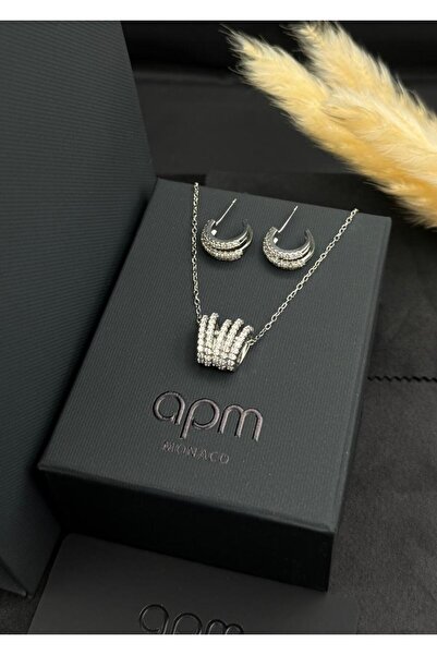 Generic Fashionable Geometric Design Enhances the Sparkle of Silver Jewelry Set