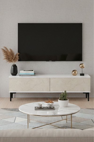CENEYRA TSA1299BT APLOS TV STAND, TV SEHPASI BEYAZ-TRAVERTEN 120CM