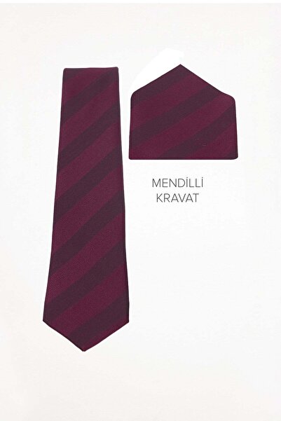 Tudors Men's premium woven burgundy striped classic tie and pocket square set