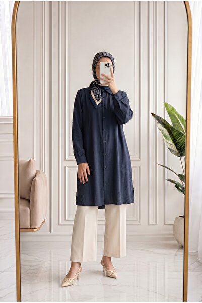 MİHRA STORE Benice Slit Detail Long Tunic-As5976 Anthracite
