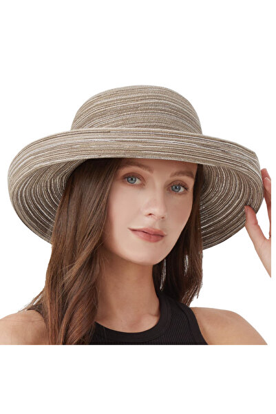 OEM Pălărie de damă din paie tip Fedora cu protecție solară filtru UPF 57-59 cm