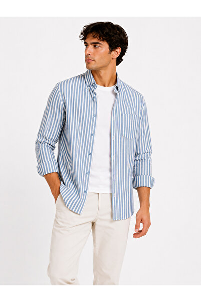 RAFF MAĞAZA Pinstripe Cotton Linen Shirt 60% Cotton 40% Linen
