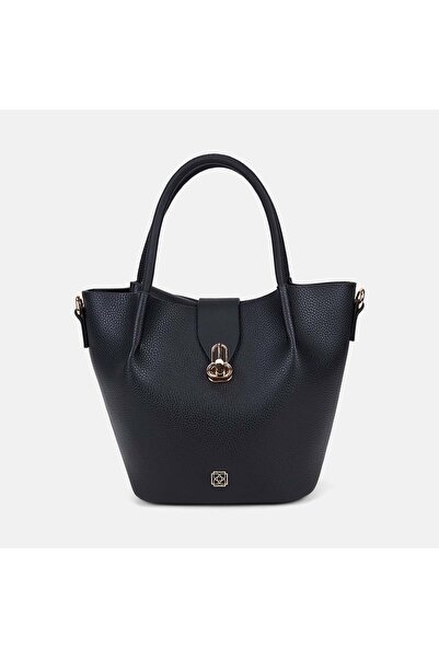 Desa Women's Black Shoulder Strap Handbag with Lock Accessory