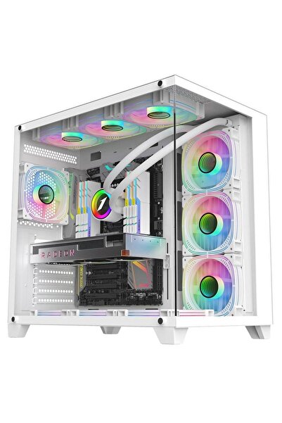 1ST PLAYER 1stPLAYER MV8-TP Alb Carcasă PC Gaming ATX, 7 ventilatoare aRGB, T...