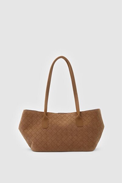 Lavora Bags Mona Süet Shopper Makyaj Çantalı Omuz Çantası - Taba