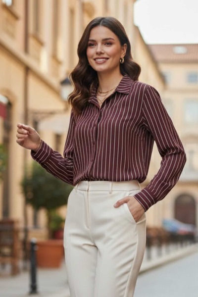 yb yağmur butik Striped Viscon Shirt