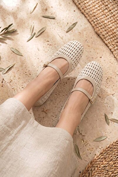 Stilbagshoes GİLDA KÜT BURUN HASIR DETAYLI KADIN BABET BEJ