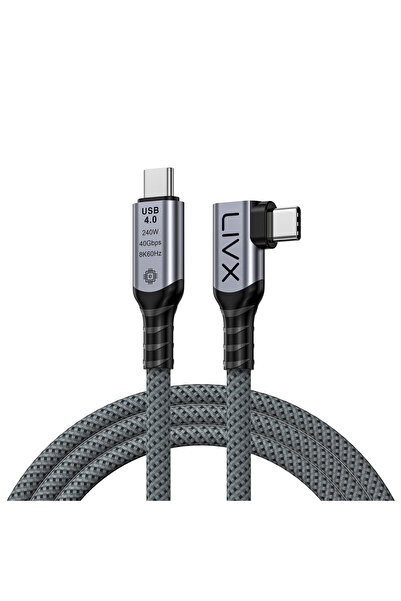 LivX USB4 Kablo 50cm 90 Derece USB-C to USB-C 40Gbps 240W PD 8K@60Hz Örgülü Dayanıklı Şarj ve Data Kablosu KLV-Y50