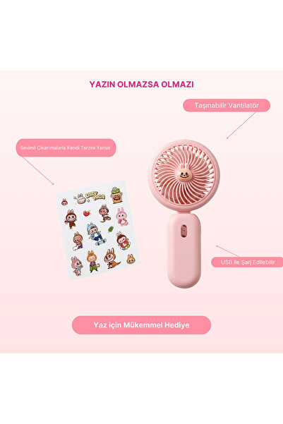 Fan Sevimli Tavşan Tasarımlı USB Şarjlı Taşınabilir Mini El ve Masa Vantilatörü