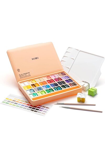 HIMI HIMI Twin Cup Gouache Set 48 Renk x 12 gr Guaj Boya + 3 Fırça (Peach Fuz...