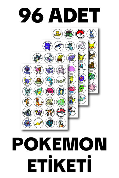Matrak Şeyler 96 Adet Pokemon Çıkartma Seti - Yuvarlak Laptop, Telefon, Okul ...