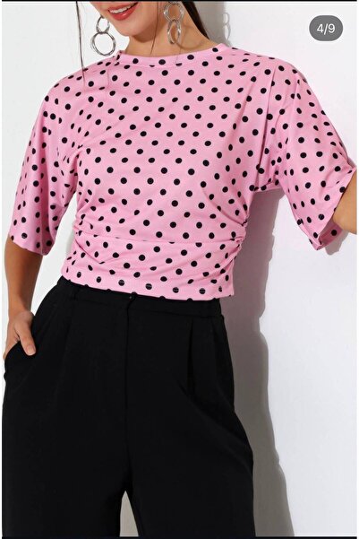 shopidik Vintage-Inspired Black and White Polka Dot Patterned Stylish Blouse