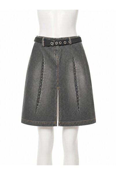 ARDENİM Denim Skirt with Slit and Belt Detail